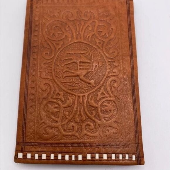 Treasures Of Morocco Wallet Leather Genuine carved Bi-fold Handmade cognac - Picture 2 of 7